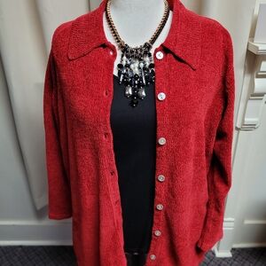 🎄Denim & Co. Red Button Down Cardigan 1X Super Soft Chenille Yarn